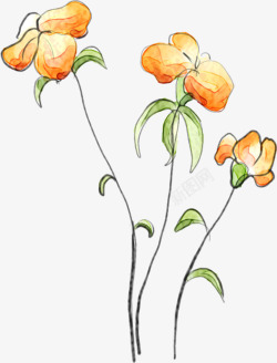 创意合成手绘橙色的花卉植物素材