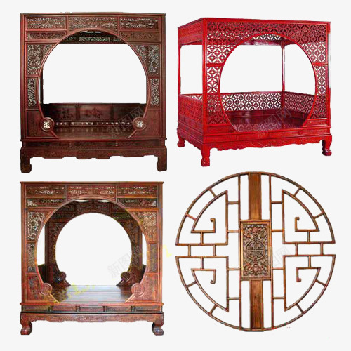 定制架子床png免抠素材_88icon https://88icon.com 古雅宁静 圆形门 圆拱门 月洞门 门罩式架子 飞檐彩绘 黄花梨