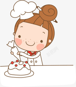 一起做蛋糕甜点卡通手绘做蛋糕的女孩高清图片