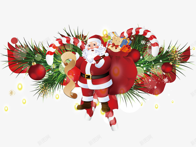 背着礼物的圣诞老人png免抠素材_88icon https://88icon.com 圣诞快乐 圣诞老人 圣诞节 大包裹 彩球