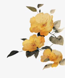 黄色复古花朵彩绘风格素材