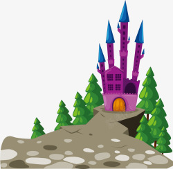 悬崖紫色别墅树木元素矢量图素材
