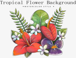 水彩绘热带花束花卉矢量图素材