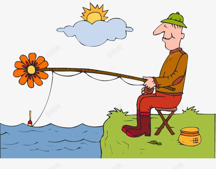 考卡通彩绘png免抠素材_88icon https://88icon.com 安静 手绘 钓鱼