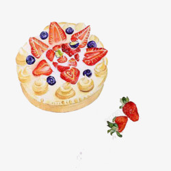 草莓奶油蛋糕手绘画片素材