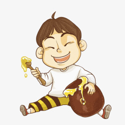 小男孩高兴吃蜂蜜素材