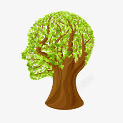 绿色树木创意树叶人脑剪影素素材