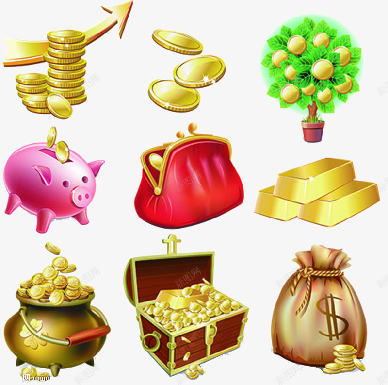 各种金币宝箱钱袋png免抠素材_88icon https://88icon.com 存钱罐 宝藏 手绘 插画 财富 金砖