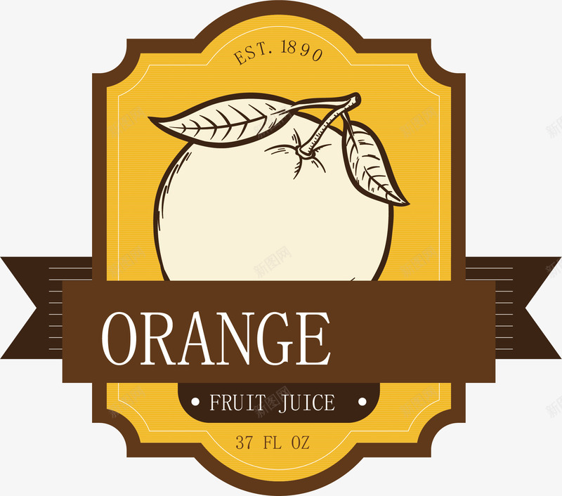 橙子标签矢量图ai免抠素材_88icon https://88icon.com 手绘 条纹 果汁 标签 橙子 水果 绿叶 飘带 矢量图