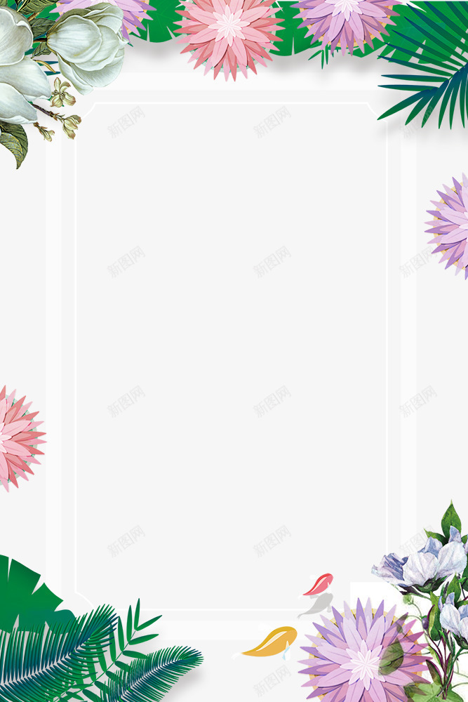 手绘画花朵与树叶边框psd免抠素材_88icon https://88icon.com 手绘树叶 手绘画 手绘花朵 手绘花草 树木植物 花朵装饰