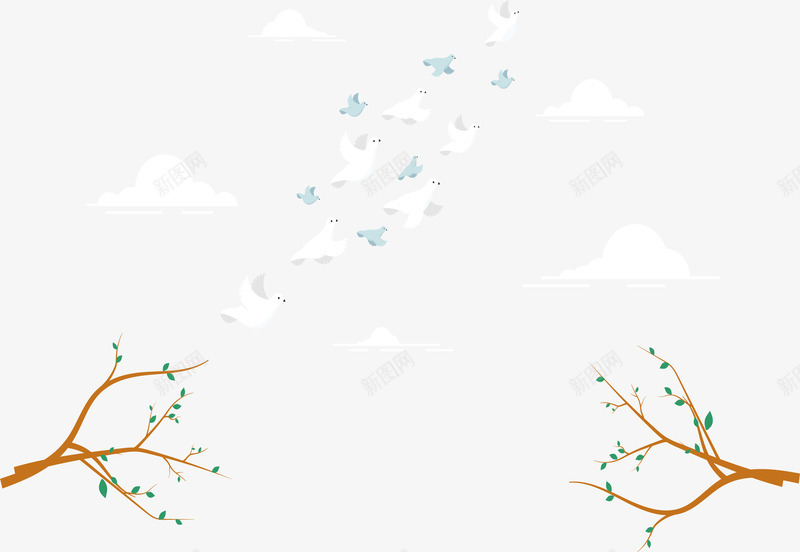 春天树枝飞行的鸟矢量图ai免抠素材_88icon https://88icon.com 春天 春天树枝 春鸟 白色的鸟 矢量png 飞翔的鸟 矢量图