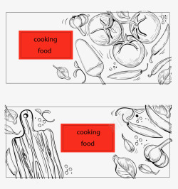 素描果蔬烹饪食材横幅矢量图高清图片