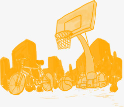 卡通手绘橙色篮球场开学季素材