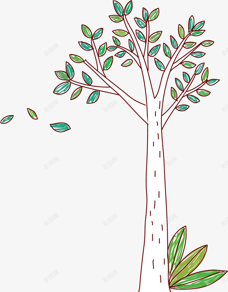 卡通小树装饰图案png免抠素材_88icon https://88icon.com 免抠PNG 卡通树木 可爱 大树 手绘 树叶飘落 水彩颜料 绿草