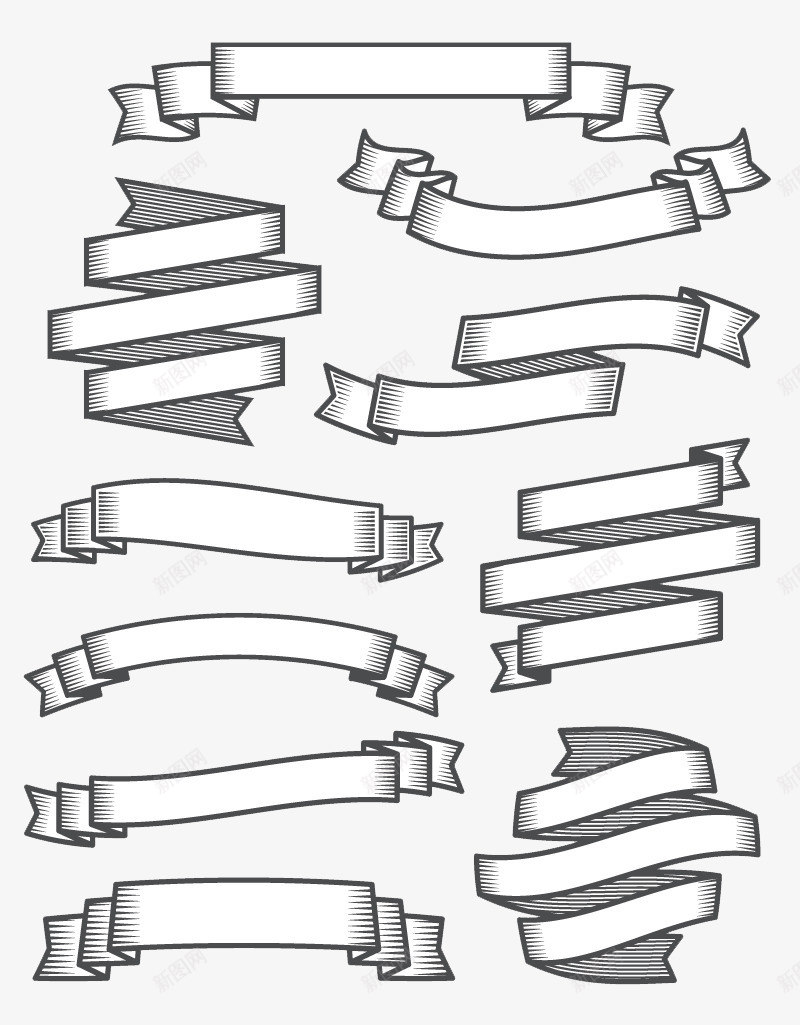 10款黑色丝带标签png免抠素材_88icon https://88icon.com 丝带 手绘 横幅 黑白