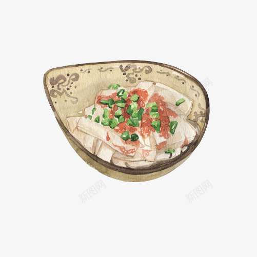 凉拌豆腐手绘画片png免抠素材_88icon https://88icon.com 凉拌 手绘美食 色彩画 豆腐