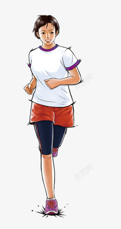 手绘可爱人物插画跑步健身的女孩素材