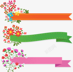 三色春花彩带横幅素材