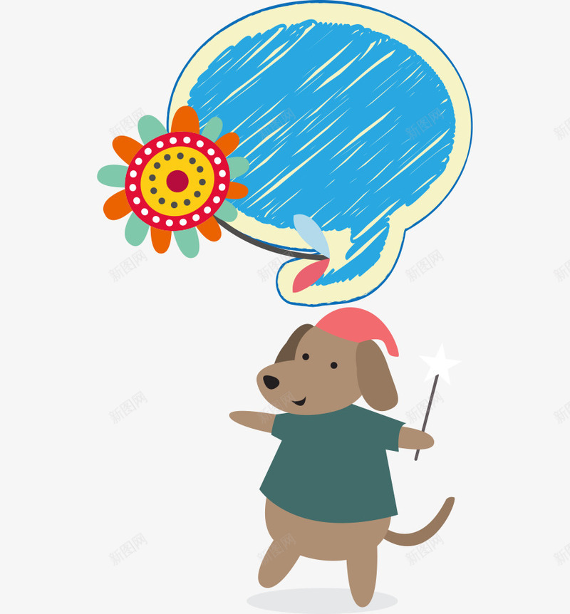 可爱小狗和蓝色对话框png免抠素材_88icon https://88icon.com 动物 卡通 可爱的 小狗 线条 绘画 蓝色对话框