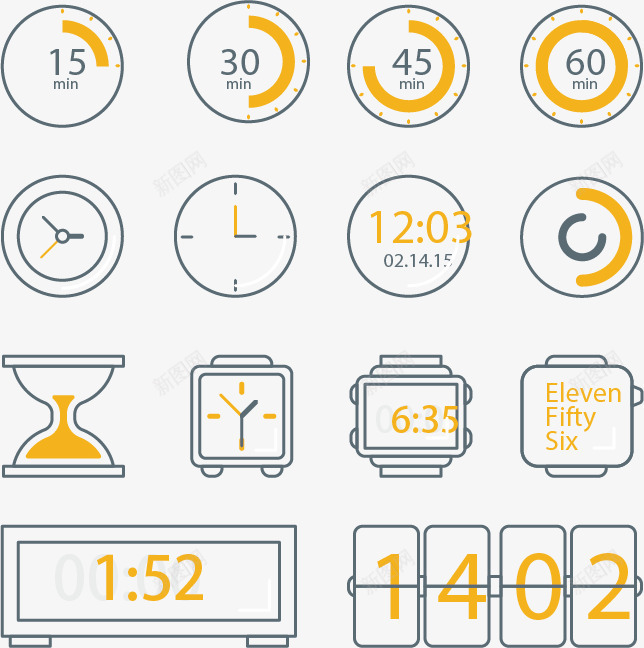 手绘各种计时器矢量图ai免抠素材_88icon https://88icon.com 手绘 沙漏 电子表 计时器 计时牌 矢量图