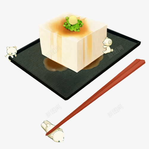 青豆腐手绘画片png免抠素材_88icon https://88icon.com 手绘美食 筷子 豆制品 豆腐 青豆腐 黑色托盘