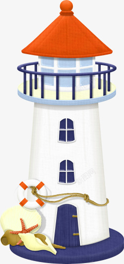 橙色卡通灯塔装饰图案素材
