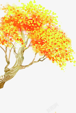 创意手绘彩绘风格渲染枫树素材