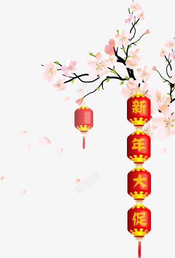 新年大促png免抠素材_88icon https://88icon.com 新年大促 灯笼 花朵