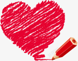 红色彩绘爱心铅笔素材