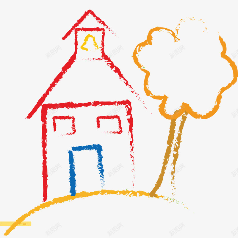 简笔树木房子png免抠素材_88icon https://88icon.com 一棵 叶子 房子 手绘 树木 橙色的 简笔 红色的