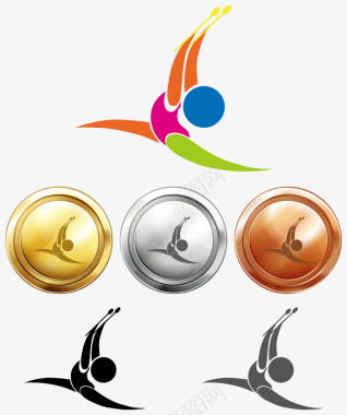 体育运动体操金银铜奖牌与体育运动图标图标