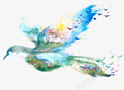 清新水彩艺术鸟类插画素材