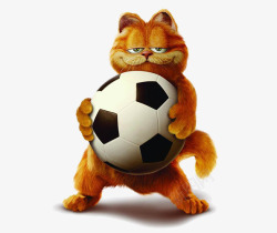 橙色加菲猫走路玩足球的加菲猫高清图片
