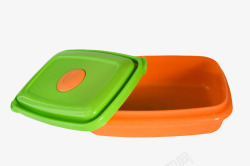 橙色盒子绿色盖子的饭盒塑胶制品素材