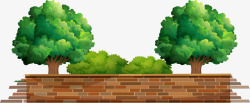 绿色简约砖墙树木装饰图案矢量图素材