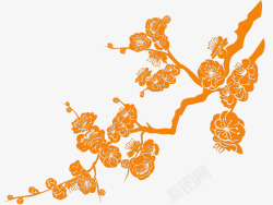橙色中国风花枝装饰图案素材