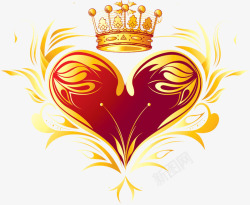 红色心型金色花边上的皇冠素材