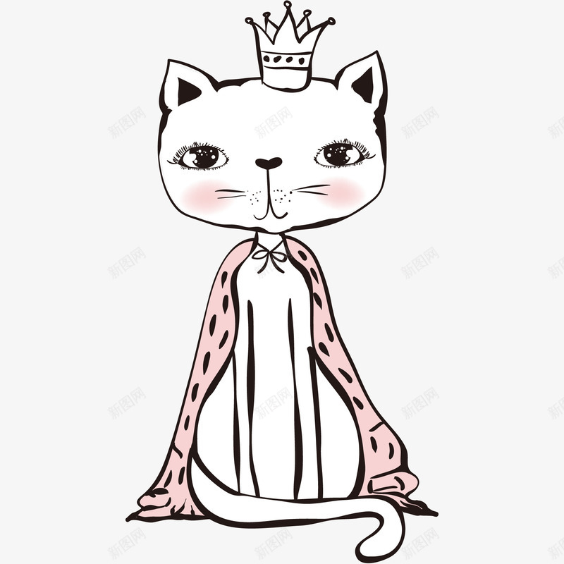 卡通戴皇冠的猫咪png免抠素材_88icon https://88icon.com 动物 卡通小猫 可爱猫咪 小猫 手绘猫咪 披风 白猫 皇冠