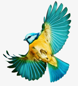 手绘蓝色展翅飞翔的小鸟素材