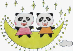 彩绘儿童画可爱的大熊猫图案素材