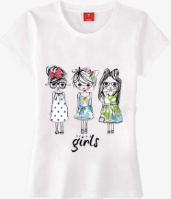 白色小女孩人物手绘涂鸦T恤素材