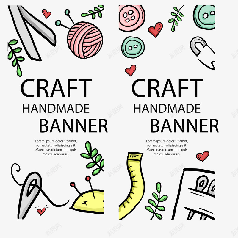 彩绘手工艺元素banne矢量图ai免抠素材_88icon https://88icon.com 创意 创意海报 手工 手工制作 毛钱 针线 矢量图