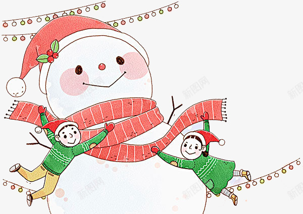 卡通孩子堆雪人png免抠素材_88icon https://88icon.com 两个孩子 免抠大雪人 堆雪人的孩子 帽子 彩球装饰 粉色的围巾