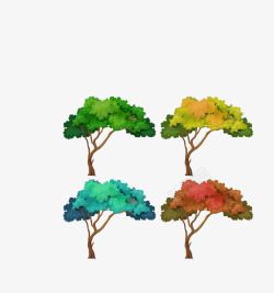 彩色森林树木七彩树冠矢量图素材