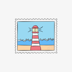 海洋灯塔邮票矢量图素材