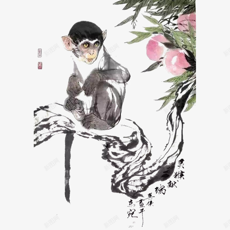 中国风水墨猴子在树干上艺术png免抠素材_88icon https://88icon.com 中国风 国画 彩绘 手绘 插图 树干 桃子 水墨 水墨猴子 猴子 艺术