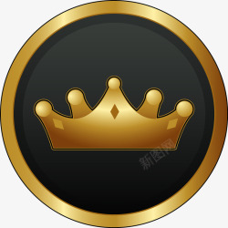 手绘皇冠背景黑底金边圆形图案素材