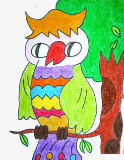 彩绘儿童画啄木鸟图案素材