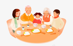 橙色卡通家庭聚餐装饰图案素材