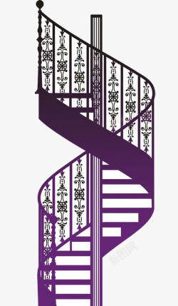 紫色唯美铁艺旋转楼梯素材